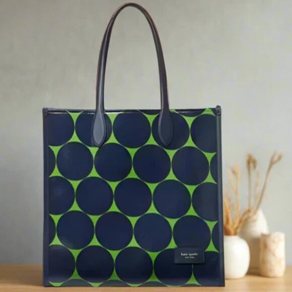 Kate Spade Gotham Extra Large Tote Joy Dot Canvas Blue Polka Dot Leather Trim